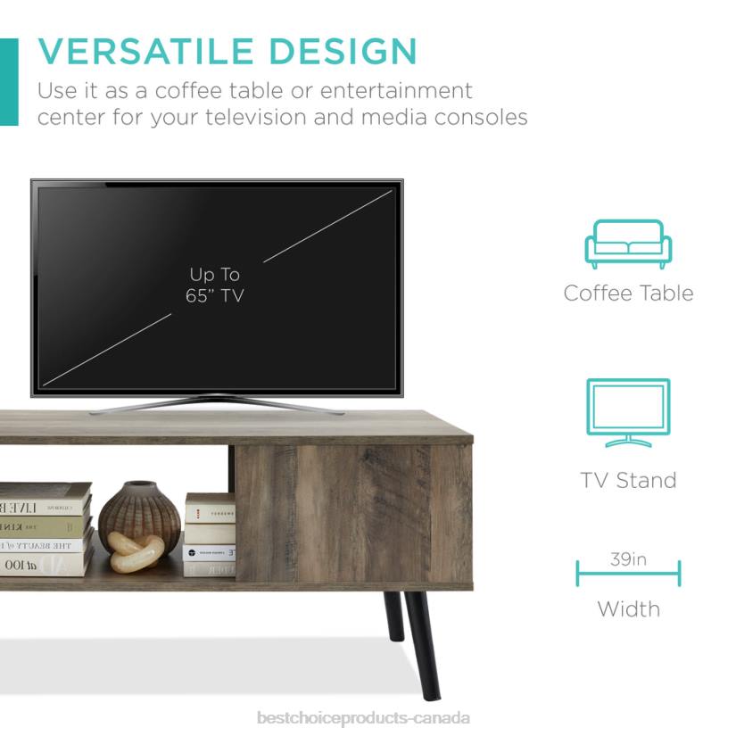 4LT2372 Gray Oak Best Choice Products Wooden Mid-Century Modern Coffee Accent Table w/ Open Storage Shelf