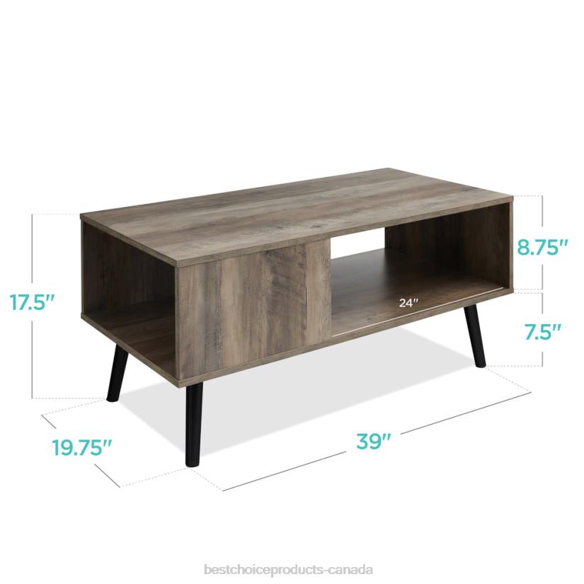 4LT2372 Gray Oak Best Choice Products Wooden Mid-Century Modern Coffee Accent Table w/ Open Storage Shelf