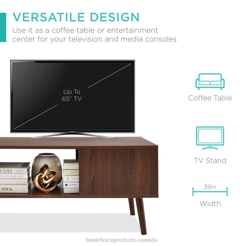 4LT2373 Walnut Best Choice Products Wooden Mid-Century Modern Coffee Accent Table w/ Open Storage Shelf