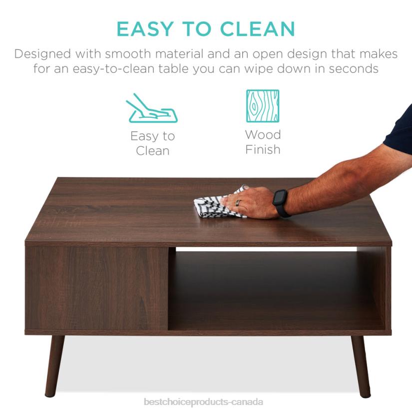 4LT2373 Walnut Best Choice Products Wooden Mid-Century Modern Coffee Accent Table w/ Open Storage Shelf