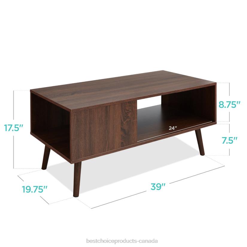 4LT2373 Walnut Best Choice Products Wooden Mid-Century Modern Coffee Accent Table w/ Open Storage Shelf