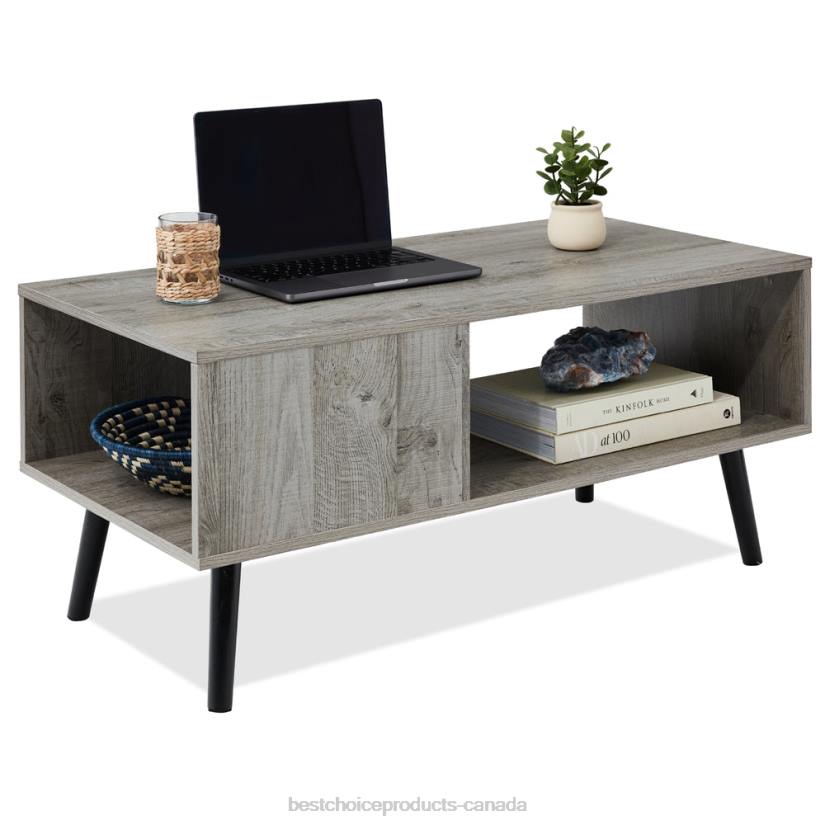 4LT2374 Gray Best Choice Products Wooden Mid-Century Modern Coffee Accent Table w/ Open Storage Shelf