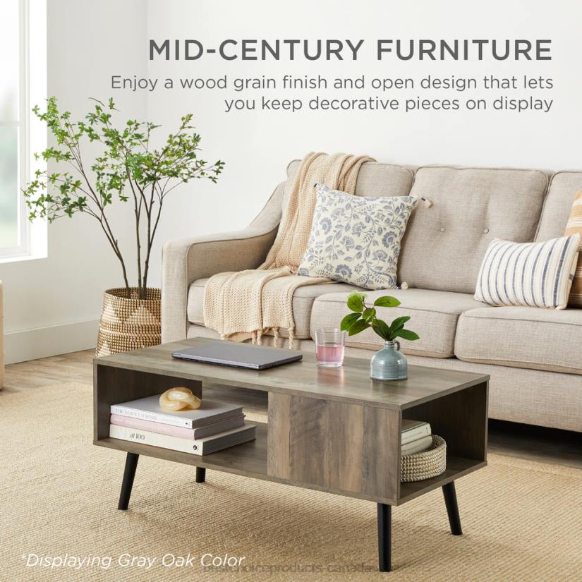 4LT2374 Gray Best Choice Products Wooden Mid-Century Modern Coffee Accent Table w/ Open Storage Shelf