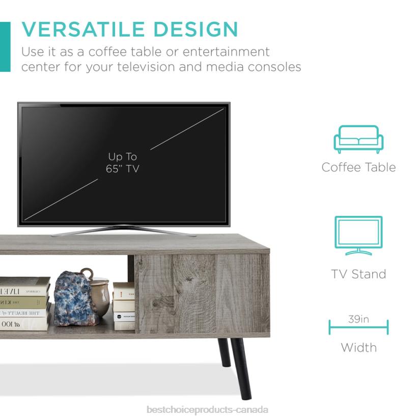 4LT2374 Gray Best Choice Products Wooden Mid-Century Modern Coffee Accent Table w/ Open Storage Shelf