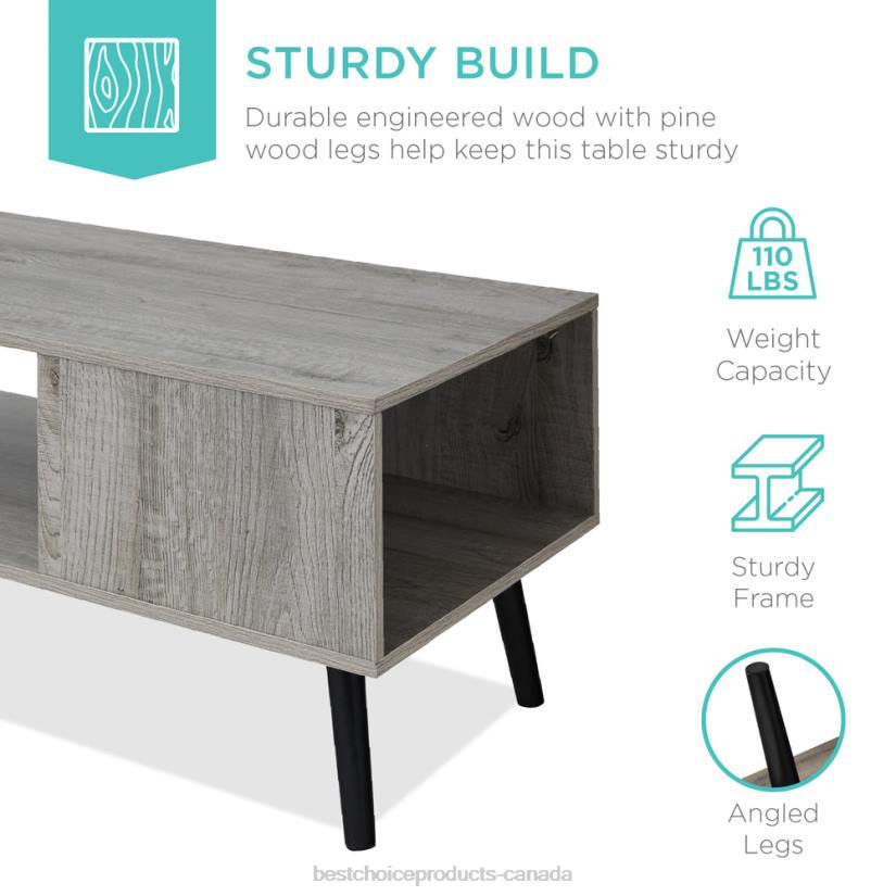 4LT2374 Gray Best Choice Products Wooden Mid-Century Modern Coffee Accent Table w/ Open Storage Shelf