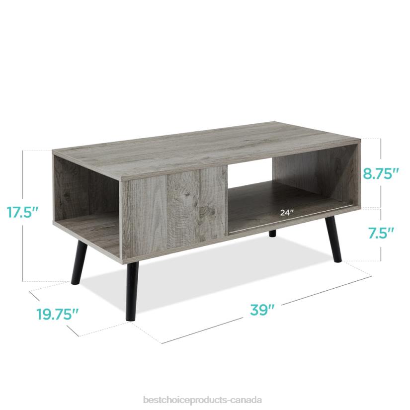 4LT2374 Gray Best Choice Products Wooden Mid-Century Modern Coffee Accent Table w/ Open Storage Shelf