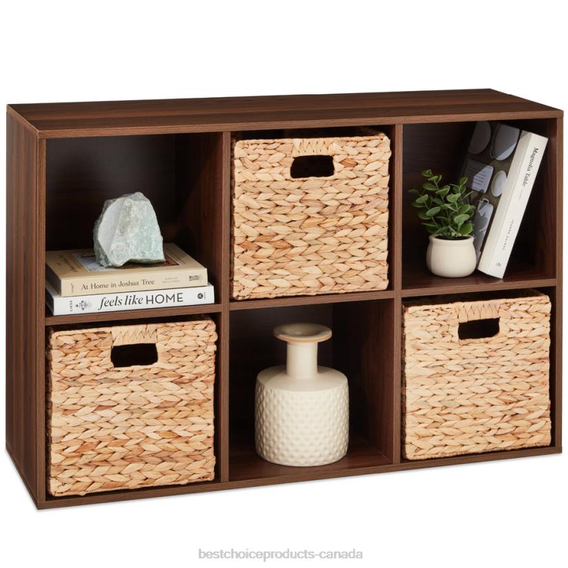 4LT2375 Walnut Best Choice Products 6-Cube Bookshelf, 11in Storage Display w/ Removable Panels, Customizable