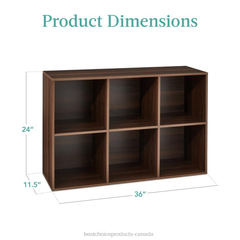 4LT2375 Walnut Best Choice Products 6-Cube Bookshelf, 11in Storage Display w/ Removable Panels, Customizable