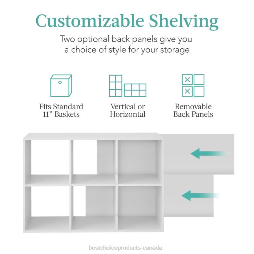 4LT2378 White Best Choice Products 6-Cube Bookshelf, 11in Storage Display w/ Removable Panels, Customizable