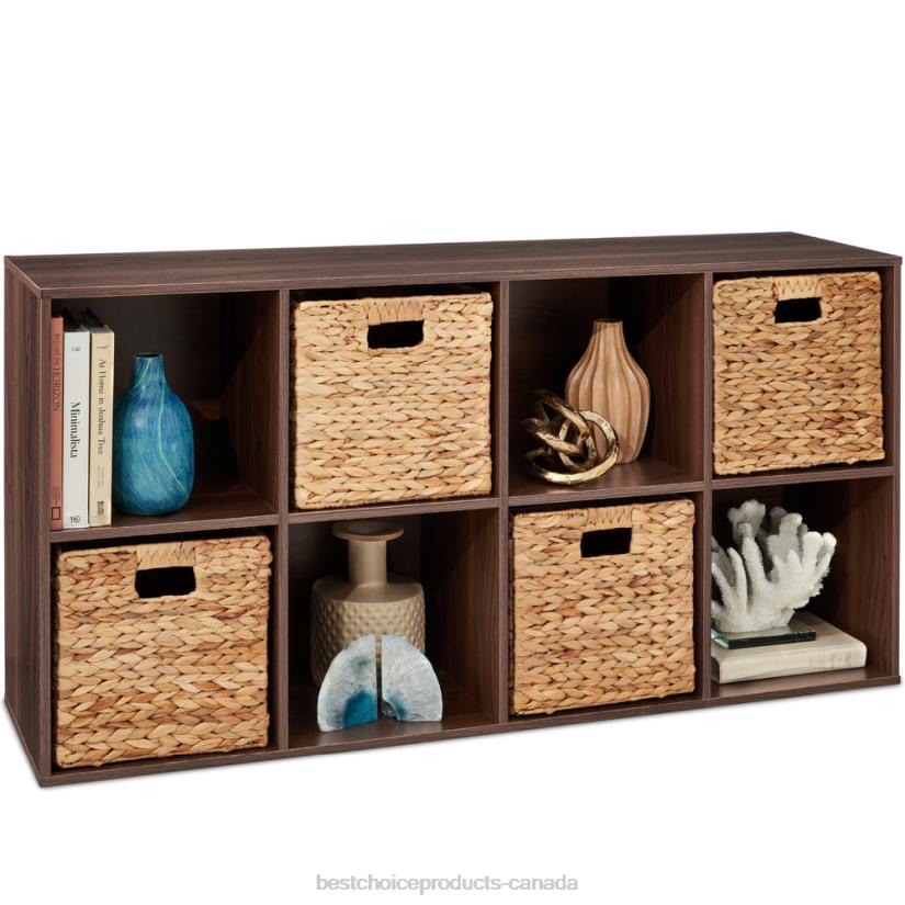 4LT2380 Walnut Best Choice Products 8-Cube Bookshelf, 11in Storage Display w/ Removable Panels, Customizable