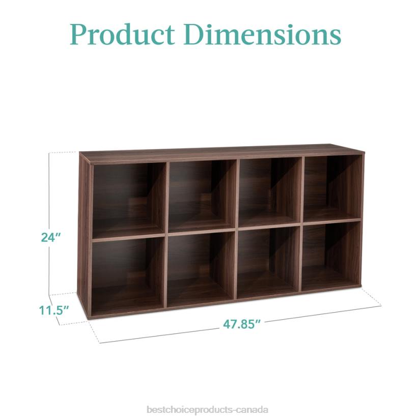 4LT2380 Walnut Best Choice Products 8-Cube Bookshelf, 11in Storage Display w/ Removable Panels, Customizable