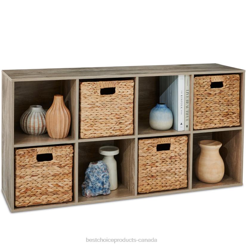 4LT2382 Greige Best Choice Products 8-Cube Bookshelf, 11in Storage Display w/ Removable Panels, Customizable