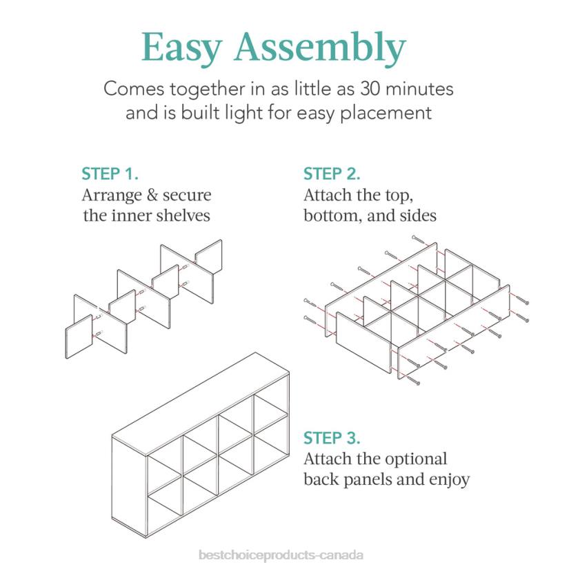 4LT2382 Greige Best Choice Products 8-Cube Bookshelf, 11in Storage Display w/ Removable Panels, Customizable