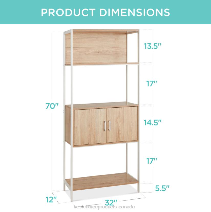 4LT2386 Light Oak Best Choice Products Storage Bookshelf for Living Room, Walkway w/ Cabinet, Elevated Design