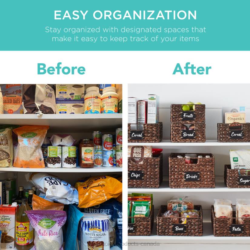 4LT2390 Brown Best Choice Products Set of 4 Water Hyancinth Pantry Baskets w/ Chalkboard, Chalk Marker