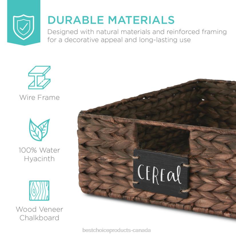4LT2390 Brown Best Choice Products Set of 4 Water Hyancinth Pantry Baskets w/ Chalkboard, Chalk Marker