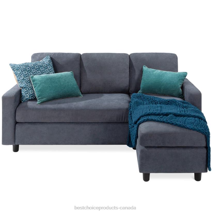 4LT2582 Blue/Gray Best Choice Products Upholstered Sectional Sofa Couch w/ Chaise Lounge, Reversible Ottoman Bench