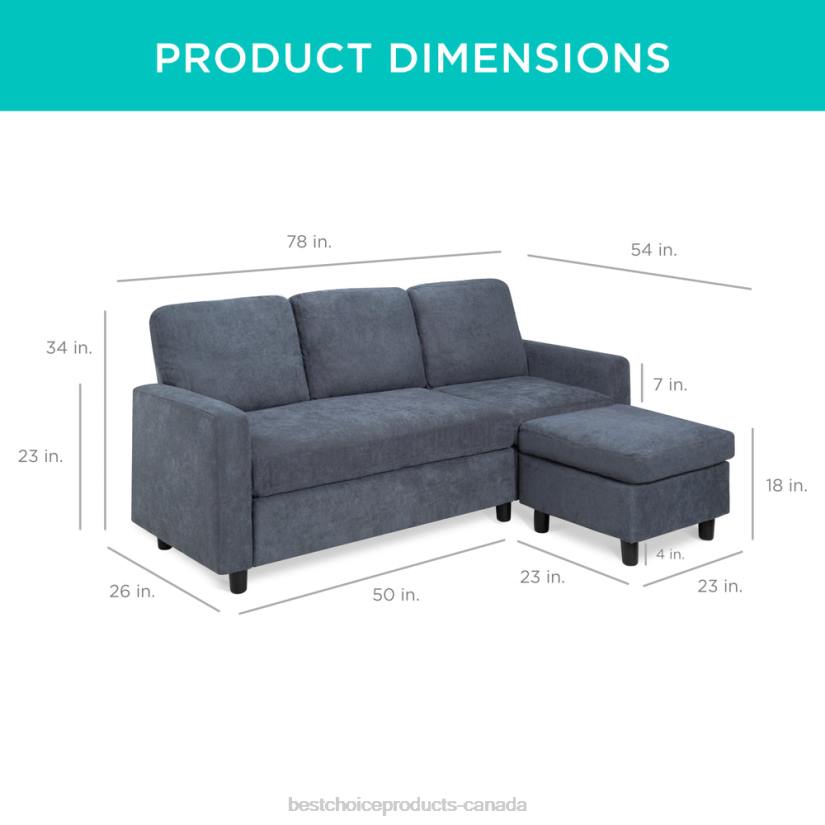 4LT2582 Blue/Gray Best Choice Products Upholstered Sectional Sofa Couch w/ Chaise Lounge, Reversible Ottoman Bench