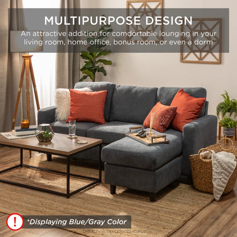 4LT2584 Gray Best Choice Products Upholstered Sectional Sofa Couch w/ Chaise Lounge, Reversible Ottoman Bench