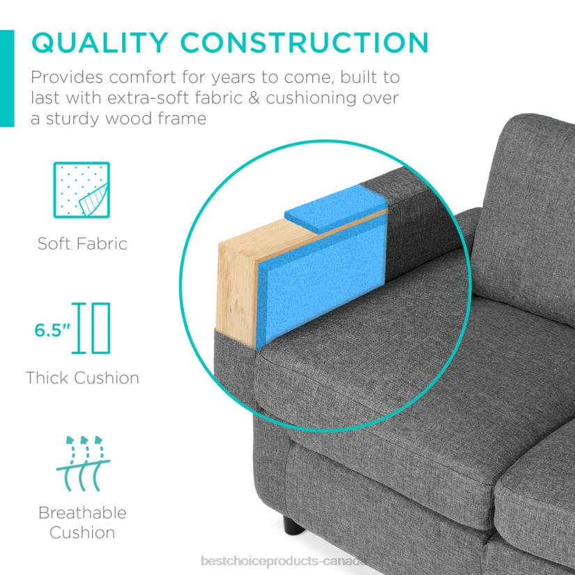 4LT2584 Gray Best Choice Products Upholstered Sectional Sofa Couch w/ Chaise Lounge, Reversible Ottoman Bench