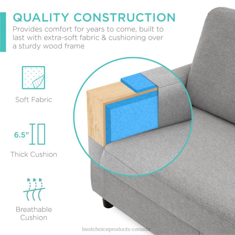 4LT2585 Light Gray Best Choice Products Upholstered Sectional Sofa Couch w/ Chaise Lounge, Reversible Ottoman Bench