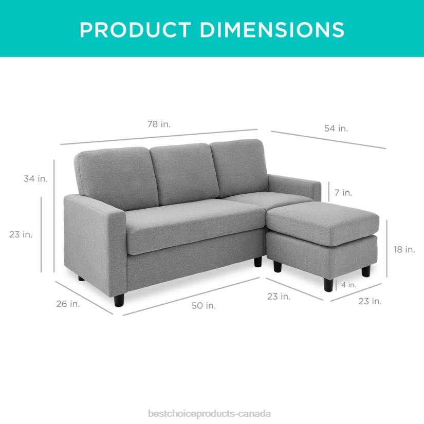 4LT2585 Light Gray Best Choice Products Upholstered Sectional Sofa Couch w/ Chaise Lounge, Reversible Ottoman Bench