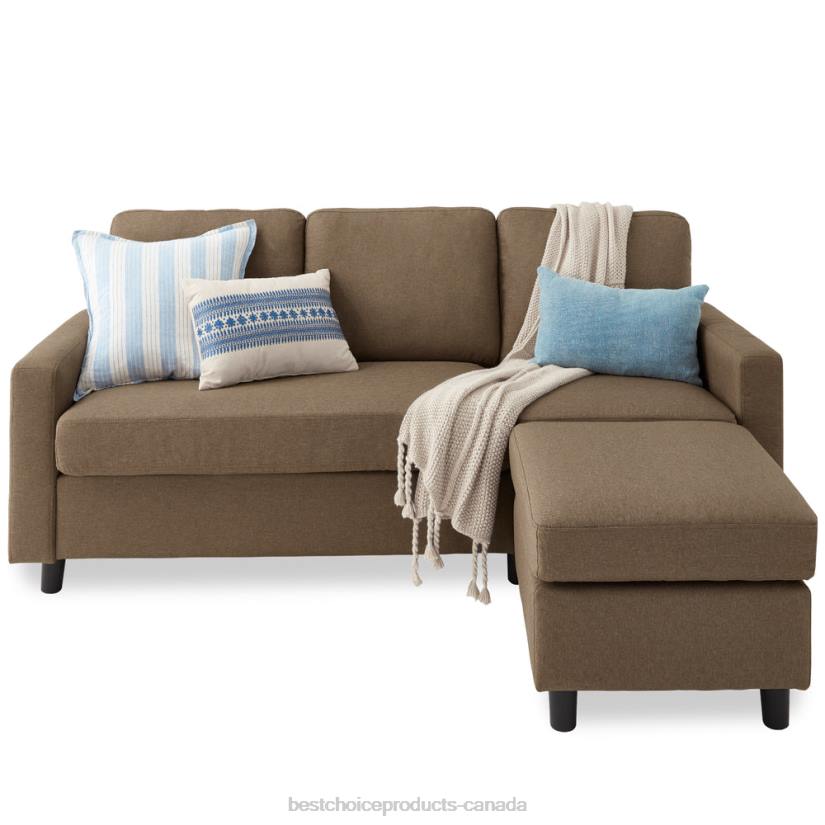 4LT2587 Brown Best Choice Products Upholstered Sectional Sofa Couch w/ Chaise Lounge, Reversible Ottoman Bench