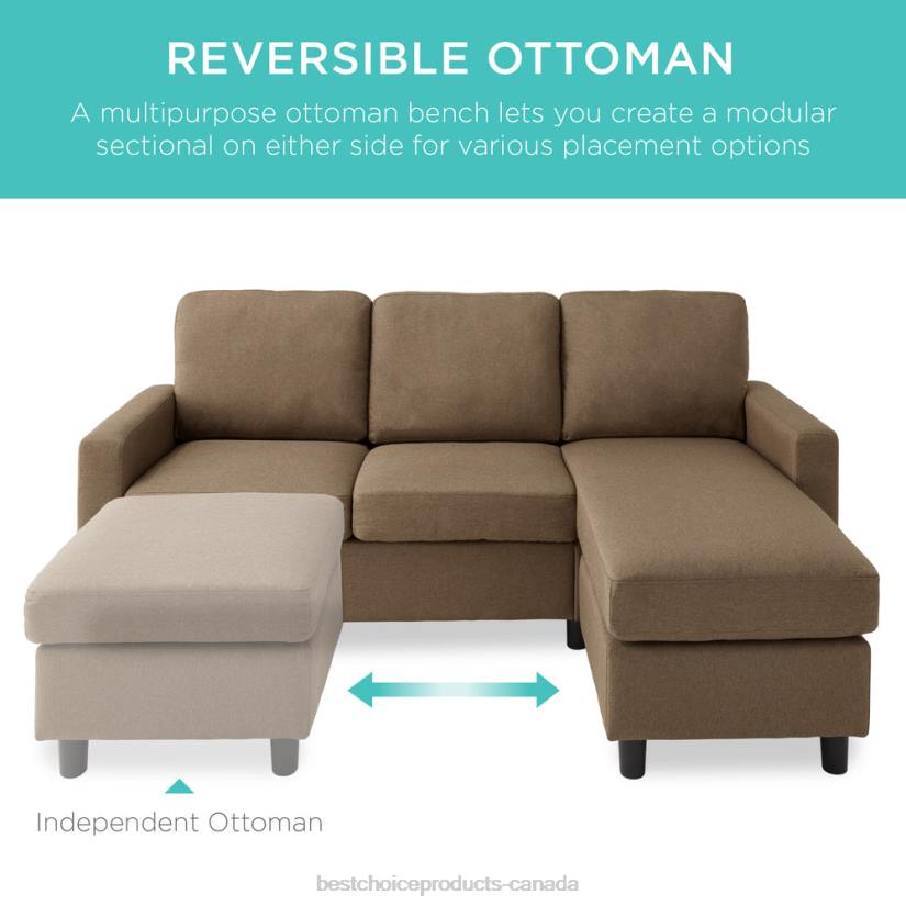 4LT2587 Brown Best Choice Products Upholstered Sectional Sofa Couch w/ Chaise Lounge, Reversible Ottoman Bench