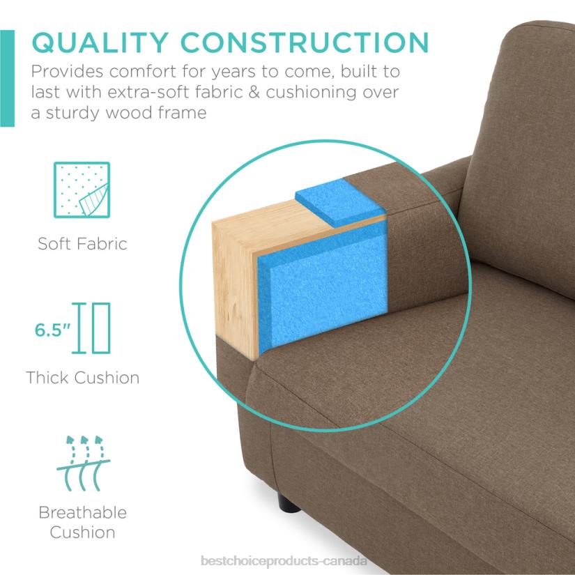 4LT2587 Brown Best Choice Products Upholstered Sectional Sofa Couch w/ Chaise Lounge, Reversible Ottoman Bench