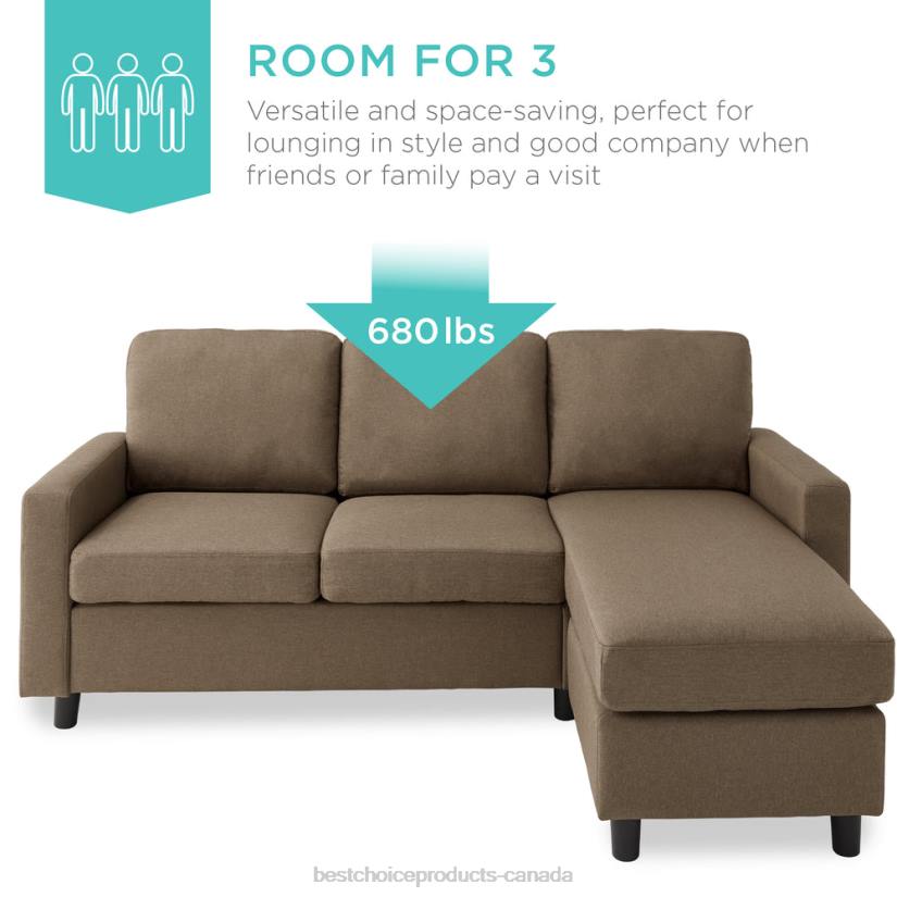 4LT2587 Brown Best Choice Products Upholstered Sectional Sofa Couch w/ Chaise Lounge, Reversible Ottoman Bench