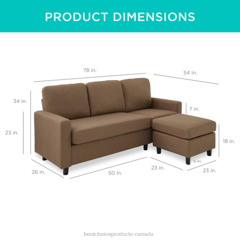 4LT2587 Brown Best Choice Products Upholstered Sectional Sofa Couch w/ Chaise Lounge, Reversible Ottoman Bench