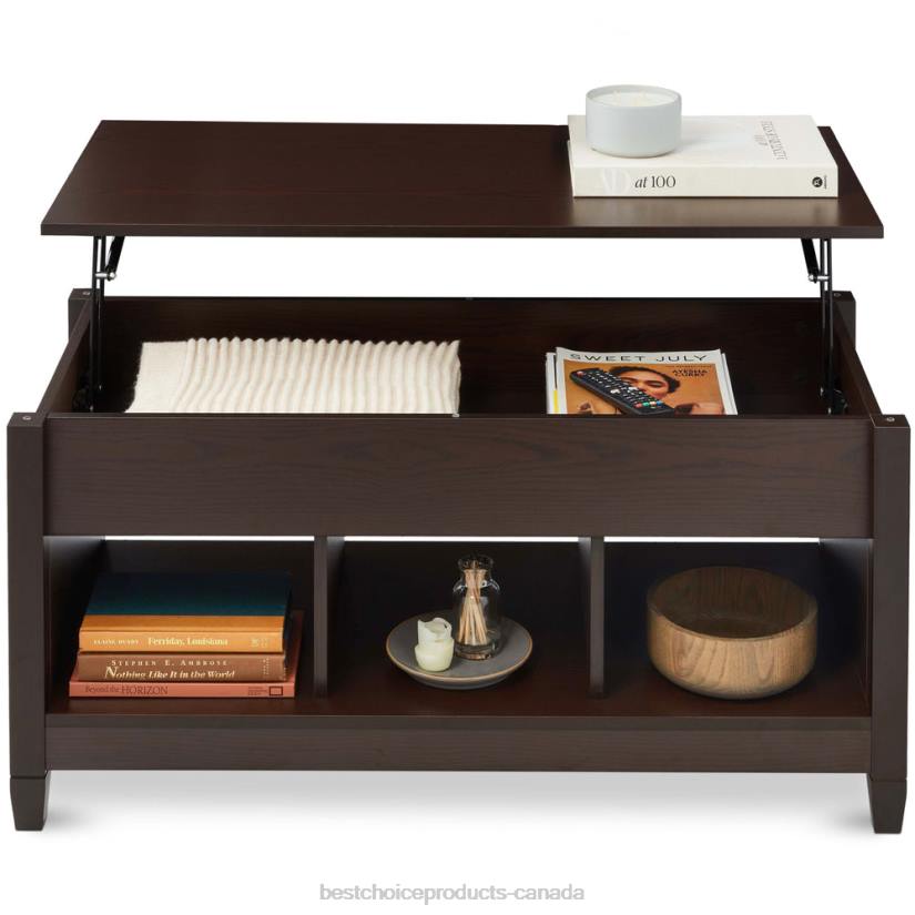 4LT2595 Espresso Best Choice Products Multifunctional Lift Top Coffee Table w/ Hidden Storage, 3 Cubbies