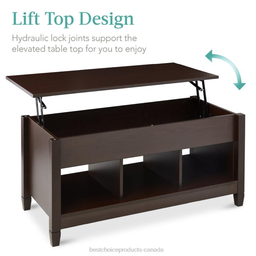 4LT2595 Espresso Best Choice Products Multifunctional Lift Top Coffee Table w/ Hidden Storage, 3 Cubbies