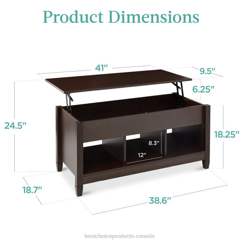 4LT2595 Espresso Best Choice Products Multifunctional Lift Top Coffee Table w/ Hidden Storage, 3 Cubbies