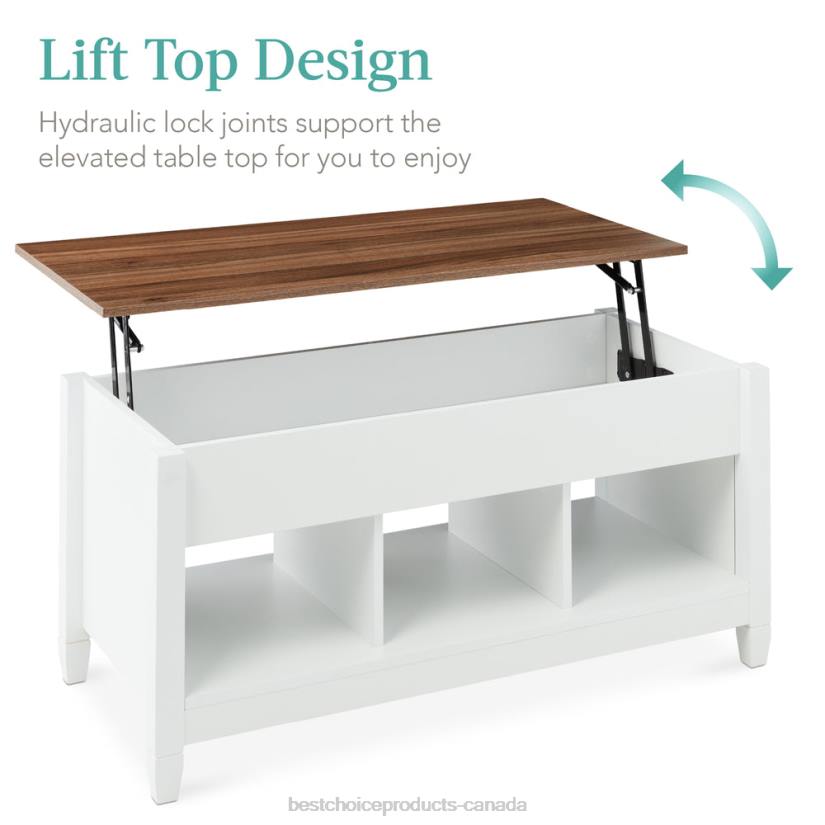 4LT2596 White Best Choice Products Multifunctional Lift Top Coffee Table w/ Hidden Storage, 3 Cubbies