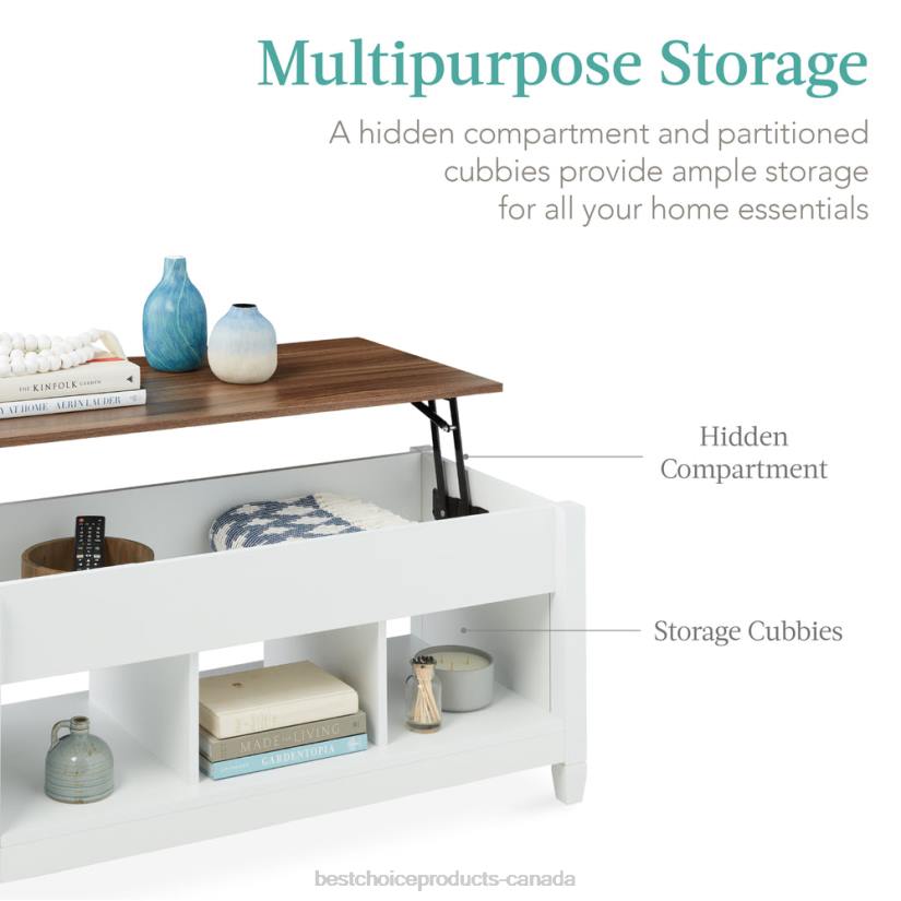 4LT2596 White Best Choice Products Multifunctional Lift Top Coffee Table w/ Hidden Storage, 3 Cubbies