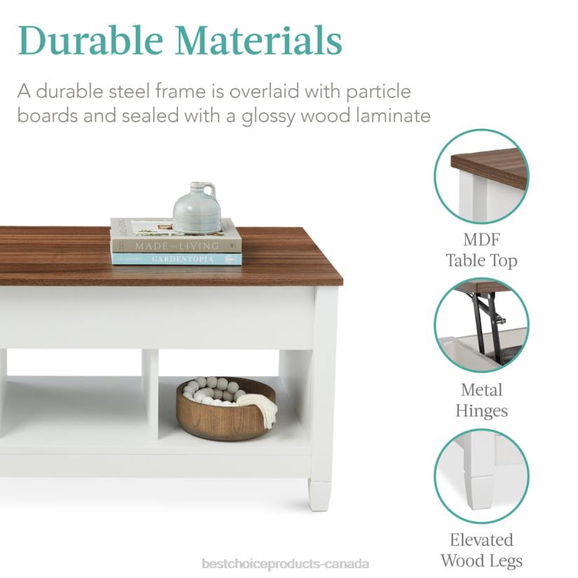 4LT2596 White Best Choice Products Multifunctional Lift Top Coffee Table w/ Hidden Storage, 3 Cubbies