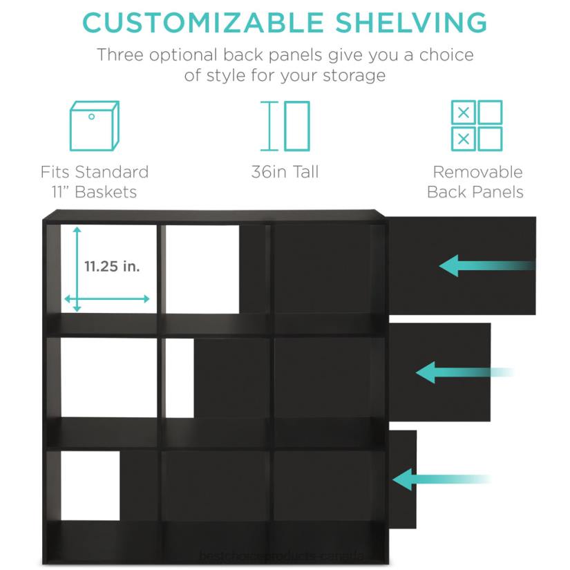 4LT2615 Black Best Choice Products 9-Cube Bookshelf Storage Display w/ 3 Removable Panels, Customizable Design