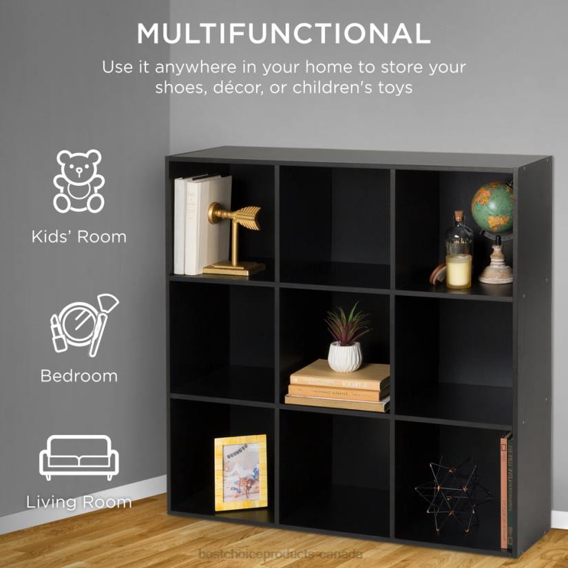4LT2615 Black Best Choice Products 9-Cube Bookshelf Storage Display w/ 3 Removable Panels, Customizable Design