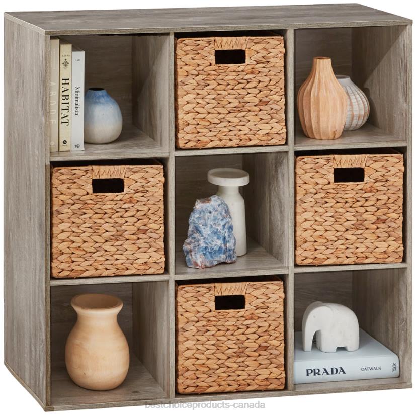 4LT2617 Greige Best Choice Products 9-Cube Bookshelf Storage Display w/ 3 Removable Panels, Customizable Design