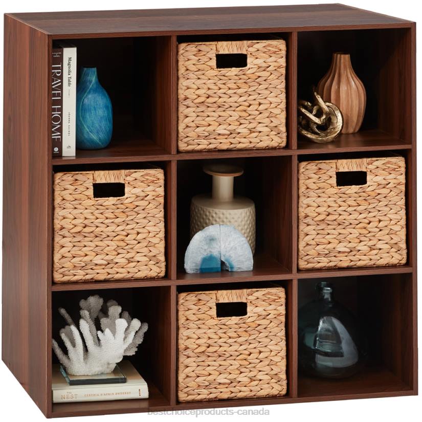 4LT2618 Walnut Best Choice Products 9-Cube Bookshelf Storage Display w/ 3 Removable Panels, Customizable Design