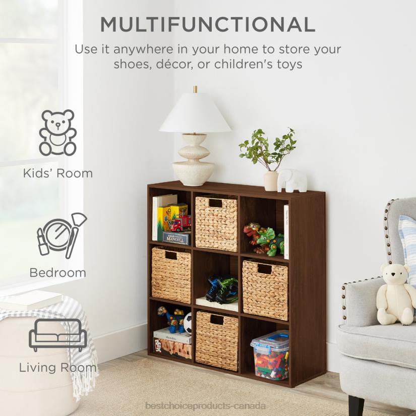 4LT2618 Walnut Best Choice Products 9-Cube Bookshelf Storage Display w/ 3 Removable Panels, Customizable Design