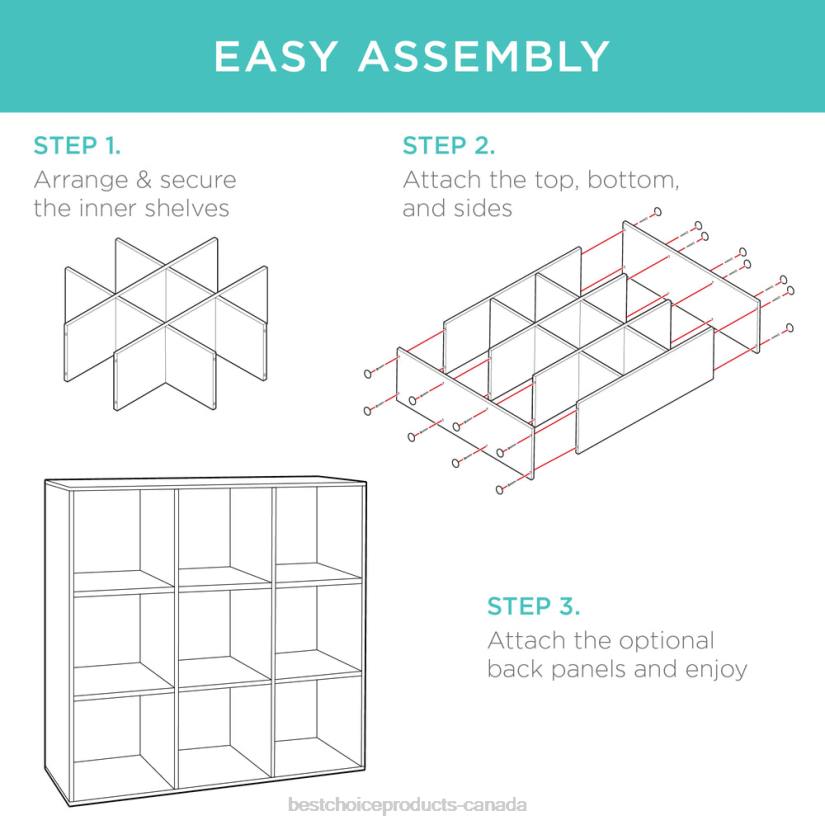 4LT2618 Walnut Best Choice Products 9-Cube Bookshelf Storage Display w/ 3 Removable Panels, Customizable Design