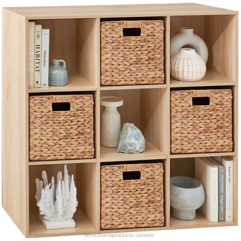 4LT2619 Light Oak Best Choice Products 9-Cube Bookshelf Storage Display w/ 3 Removable Panels, Customizable Design