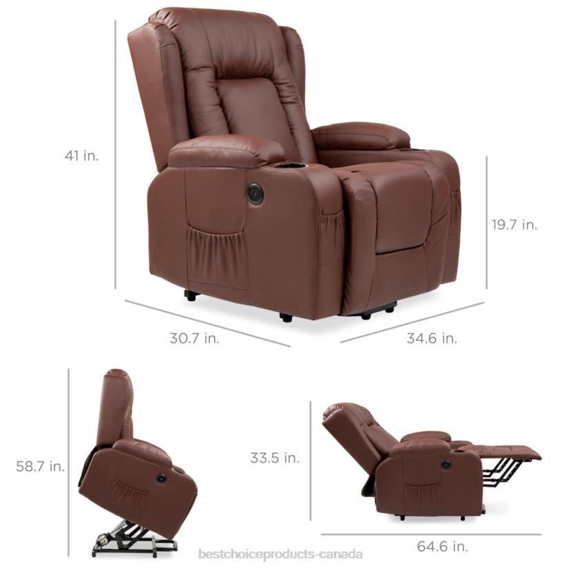 4LT2621 Brown Best Choice Products Electric Power Lift Recliner Massage Chair w/ Heat, USB Port, Cupholders