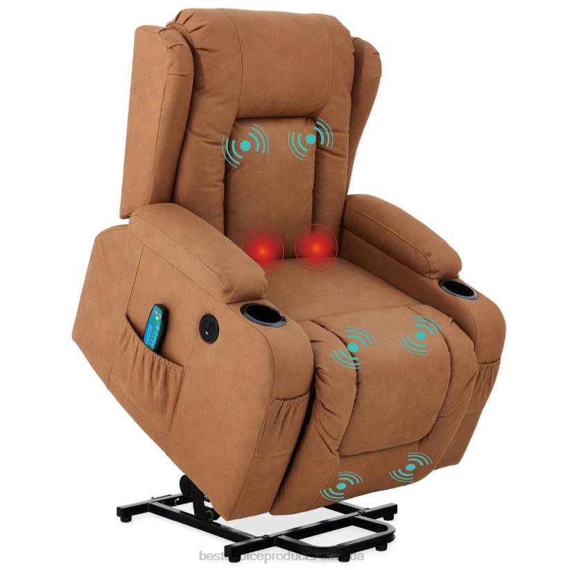 4LT2622 Cognac Best Choice Products Electric Power Lift Recliner Massage Chair w/ Heat, USB Port, Cupholders
