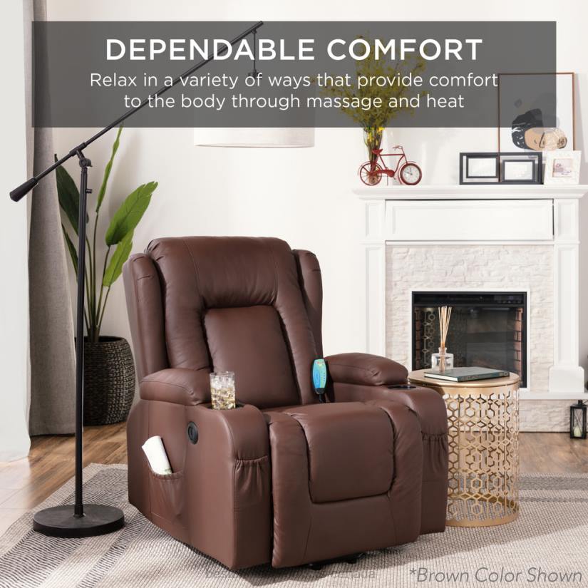 4LT2622 Cognac Best Choice Products Electric Power Lift Recliner Massage Chair w/ Heat, USB Port, Cupholders