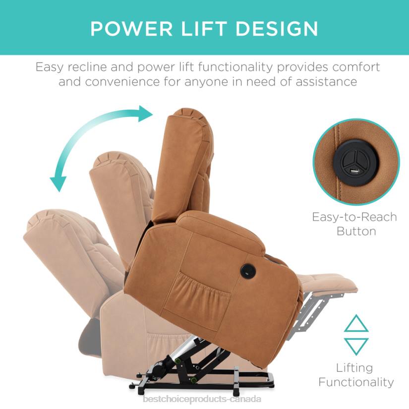 4LT2622 Cognac Best Choice Products Electric Power Lift Recliner Massage Chair w/ Heat, USB Port, Cupholders
