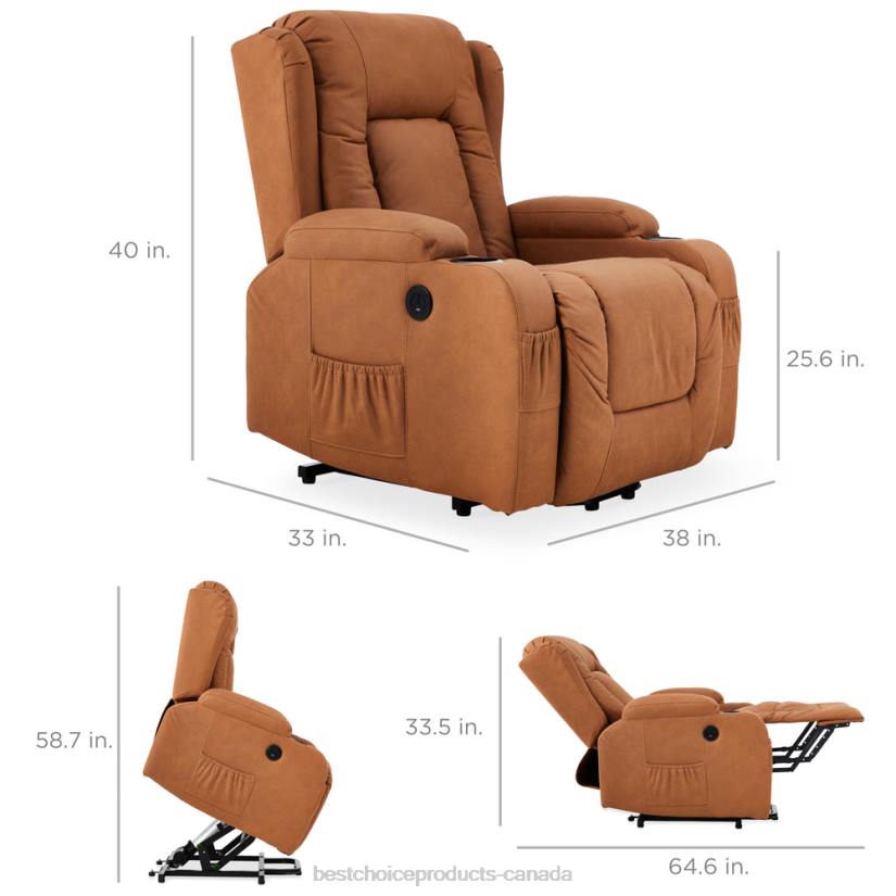 4LT2622 Cognac Best Choice Products Electric Power Lift Recliner Massage Chair w/ Heat, USB Port, Cupholders