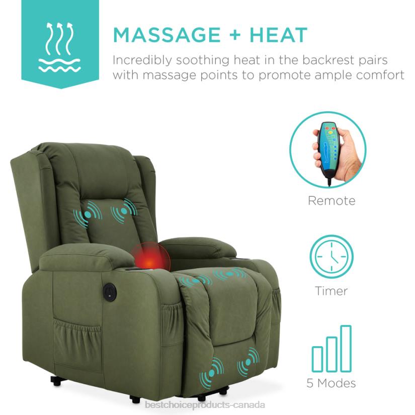 4LT2623 Olive Best Choice Products Electric Power Lift Recliner Massage Chair w/ Heat, USB Port, Cupholders